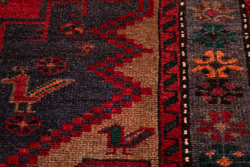 7' 3" x 3' 7" Excellent Hand-Knotted Vintage Tribal Rug