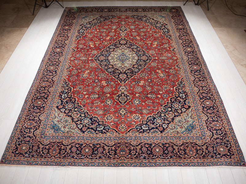 12' 11" x 9' 6" Excellent Hand-Knotted Vintage Large Area Rug - Yasi & Fara 