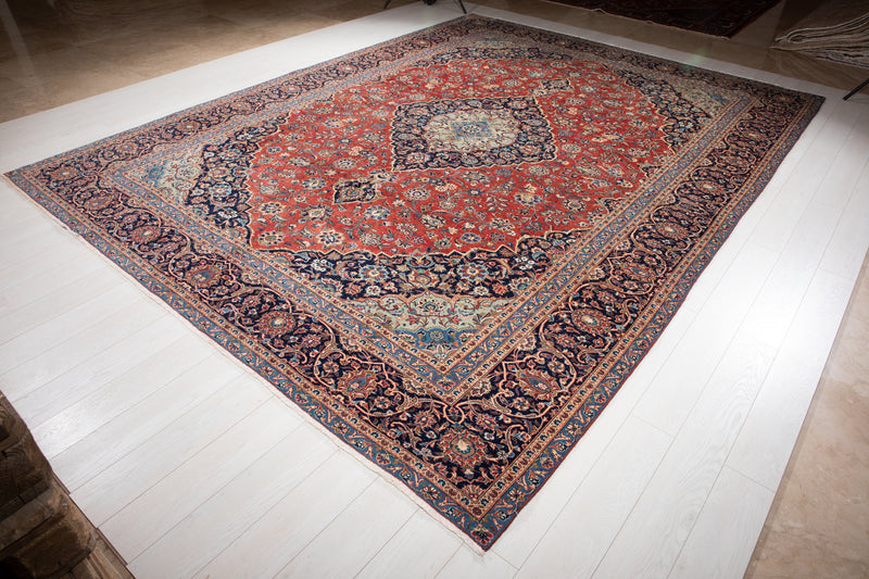 12' 11" x 9' 6" Excellent Hand-Knotted Vintage Large Area Rug - Yasi & Fara 