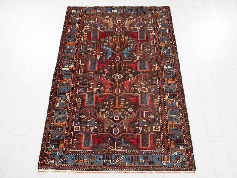 7' x 4' 4" Excellent Hand-Knotted Collectible Vintage Tribal Rug