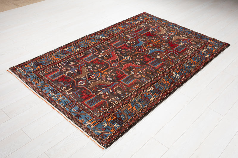 7' x 4' 4" Excellent Hand-Knotted Collectible Vintage Tribal Rug