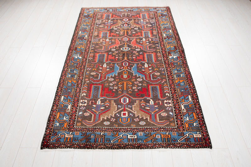 7' x 4' 4" Excellent Hand-Knotted Collectible Vintage Tribal Rug