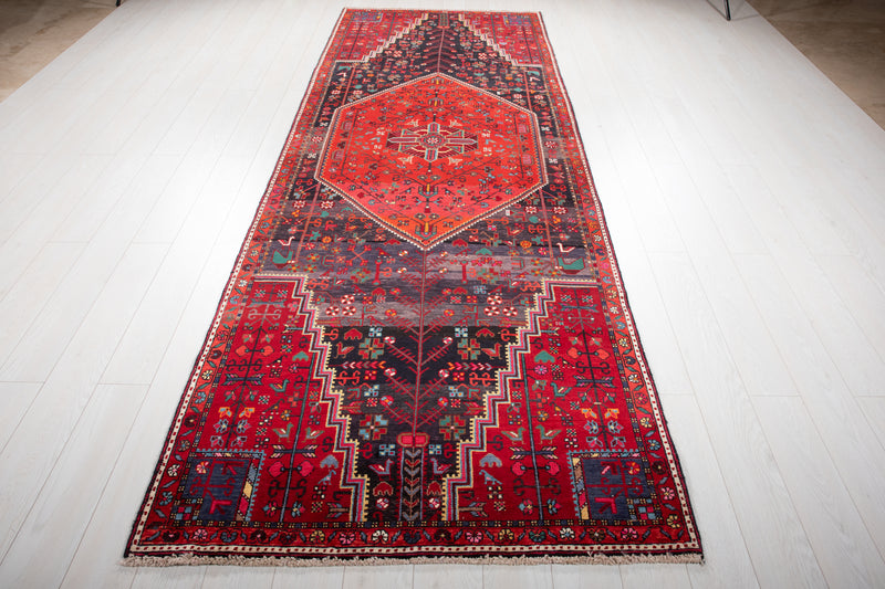 11' 5" x 4' 3" Excellent Hand-Knotted Vintage Tribal Rug