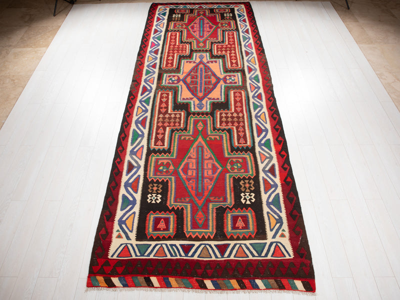 14' x 5' 2" Excellent Handwoven Vintage Tribal Kilim Rug - Yasi & Fara 