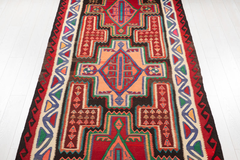 14' x 5' 2" Excellent Handwoven Vintage Tribal Kilim Rug - Yasi & Fara 