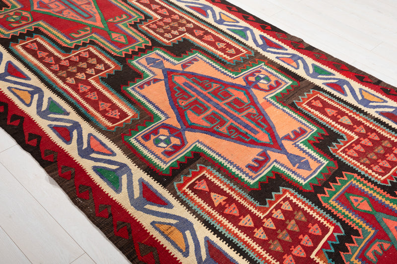 14' x 5' 2" Excellent Handwoven Vintage Tribal Kilim Rug - Yasi & Fara 