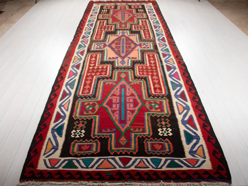 14' x 5' 2" Excellent Handwoven Vintage Tribal Kilim Rug - Yasi & Fara 