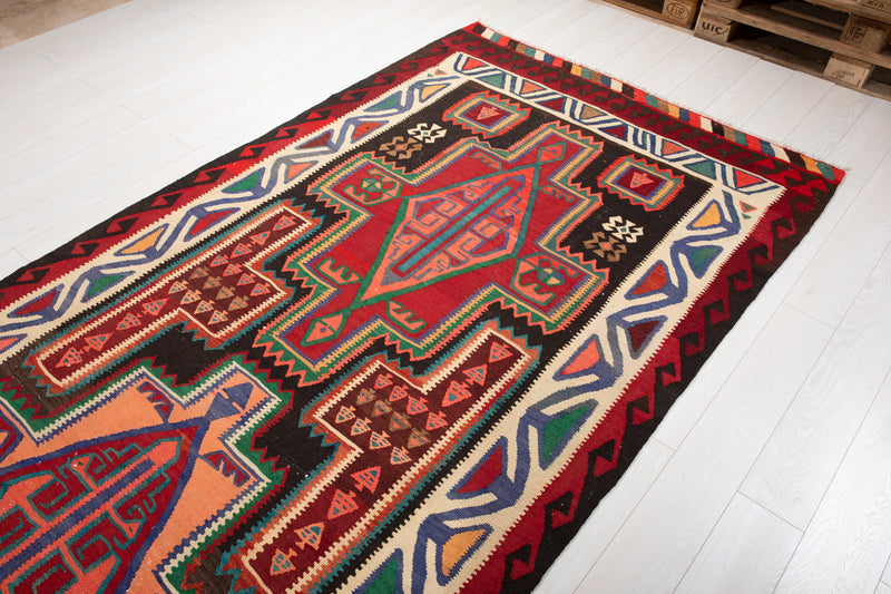 14' x 5' 2" Excellent Handwoven Vintage Tribal Kilim Rug - Yasi & Fara 
