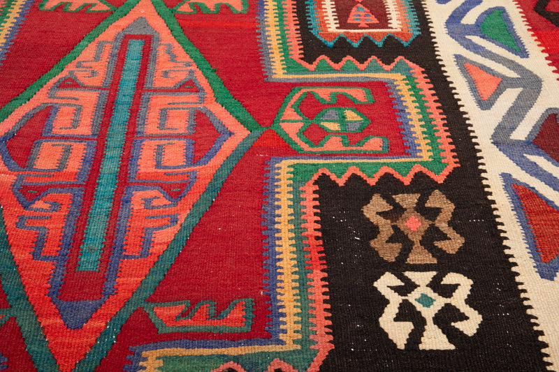 14' x 5' 2" Excellent Handwoven Vintage Tribal Kilim Rug - Yasi & Fara 