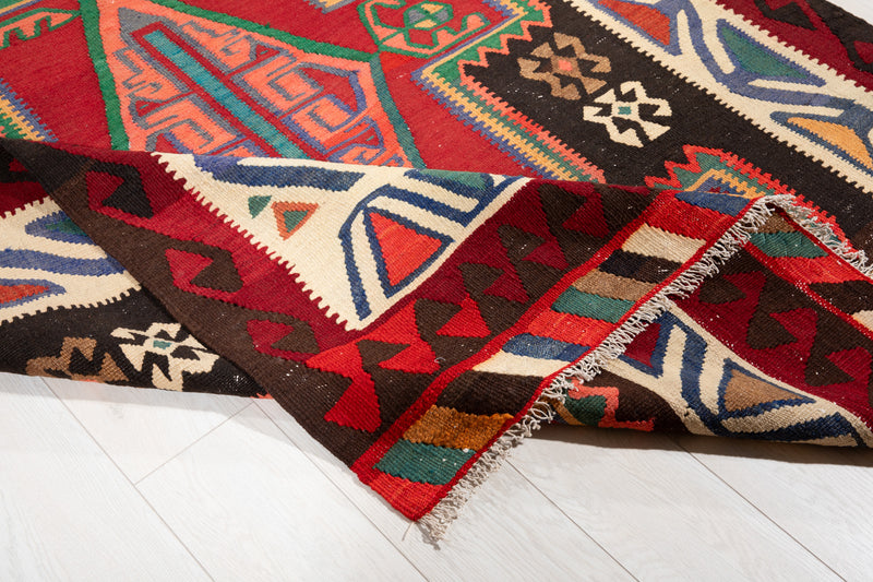 14' x 5' 2" Excellent Handwoven Vintage Tribal Kilim Rug - Yasi & Fara 