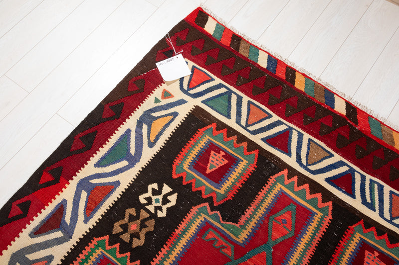 14' x 5' 2" Excellent Handwoven Vintage Tribal Kilim Rug - Yasi & Fara 