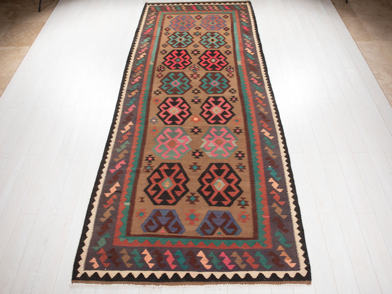 13' x 5' 4" Excellent Handwoven Vintage Tribal Kilim Rug - Yasi & Fara 