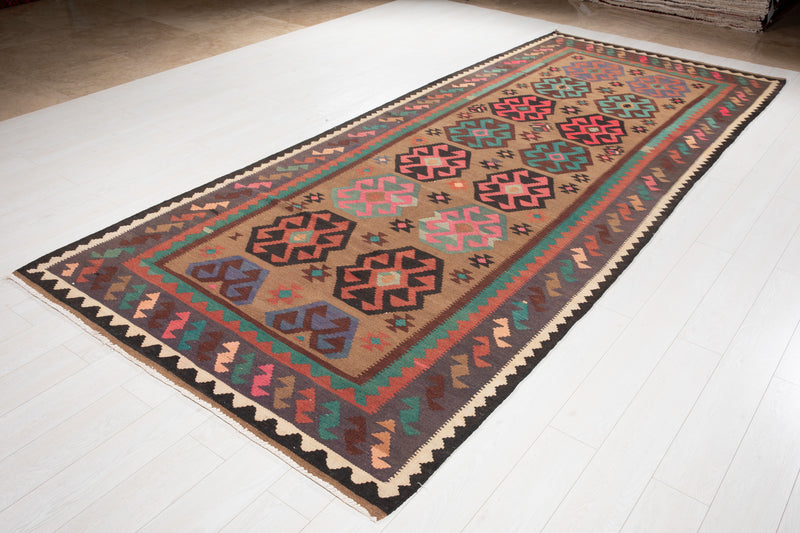 13' x 5' 4" Excellent Handwoven Vintage Tribal Kilim Rug - Yasi & Fara 
