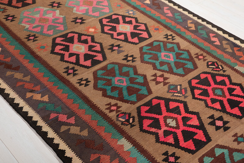 13' x 5' 4" Excellent Handwoven Vintage Tribal Kilim Rug - Yasi & Fara 