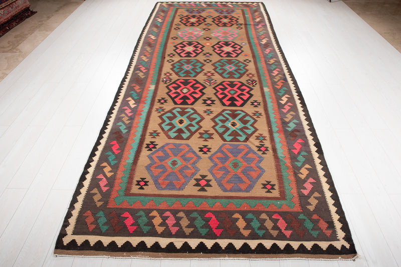 13' x 5' 4" Excellent Handwoven Vintage Tribal Kilim Rug - Yasi & Fara 