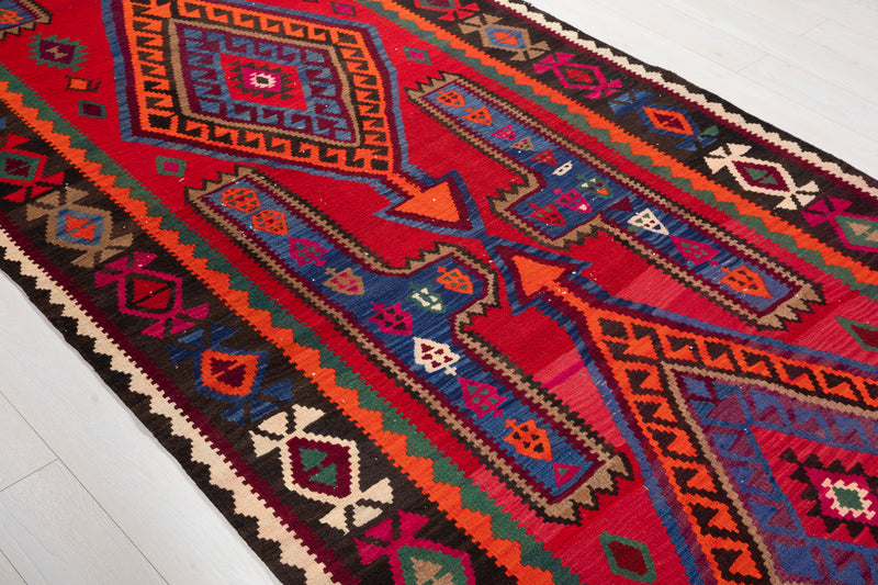 13' 3" x 5' 2" Excellent Handwoven Vintage Tribal Kilim Rug - Yasi & Fara 