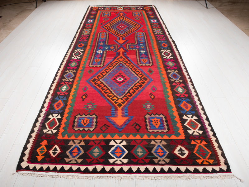 13' 3" x 5' 2" Excellent Handwoven Vintage Tribal Kilim Rug - Yasi & Fara 