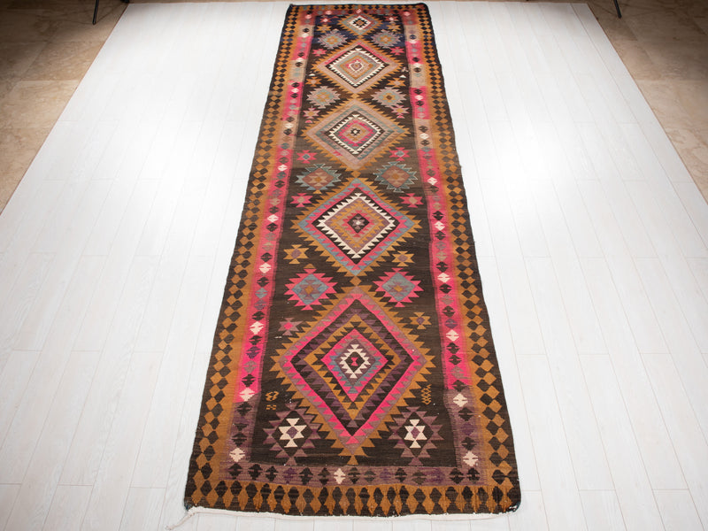 14' x 4' 2" Excellent Handwoven Collectible Vintage Tribal Runner Rug - Yasi & Fara 