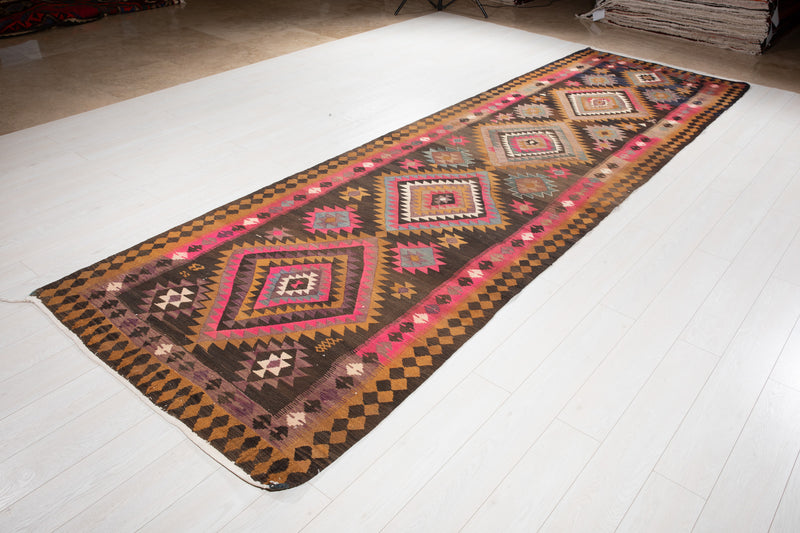 14' x 4' 2" Excellent Handwoven Collectible Vintage Tribal Runner Rug - Yasi & Fara 