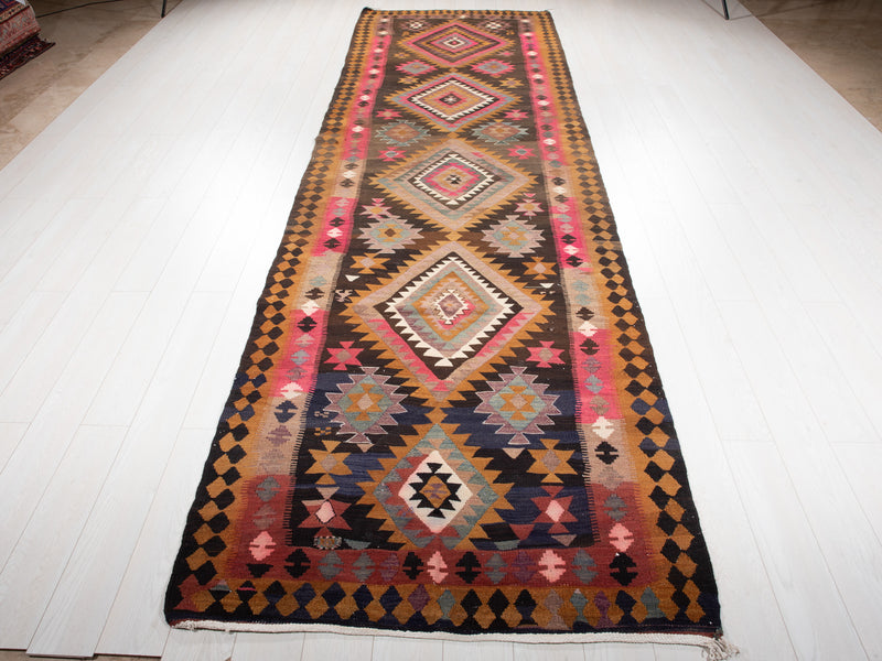 14' x 4' 2" Excellent Handwoven Collectible Vintage Tribal Runner Rug - Yasi & Fara 