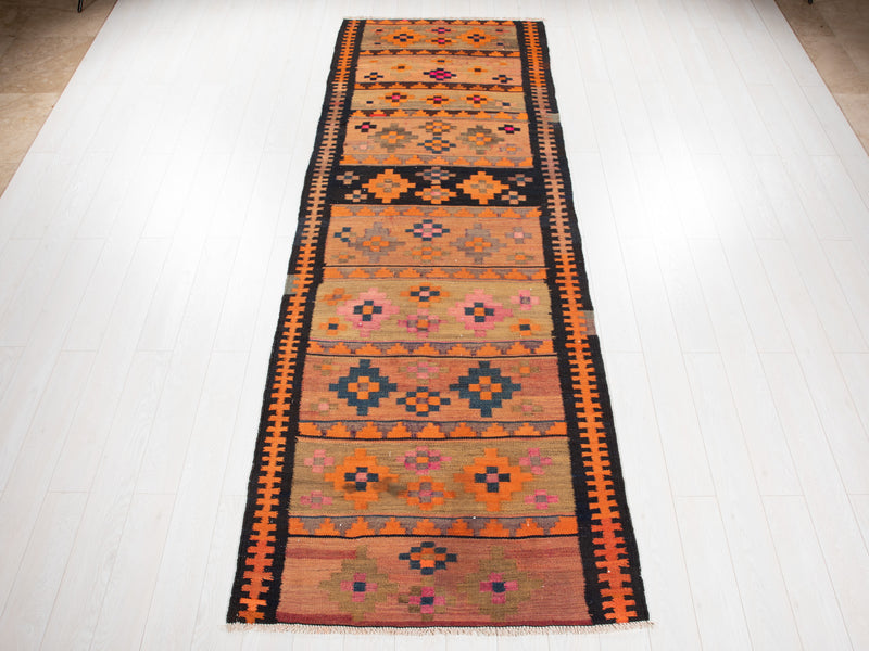 11' 7" x 4' Excellent Handwoven Vintage Tribal Kilim Runner Rug - Yasi & Fara 
