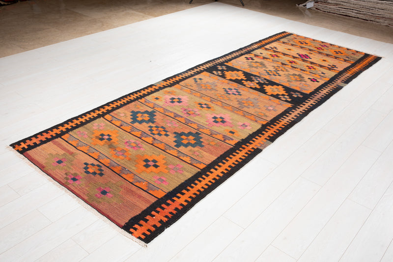 11' 7" x 4' Excellent Handwoven Vintage Tribal Kilim Runner Rug - Yasi & Fara 