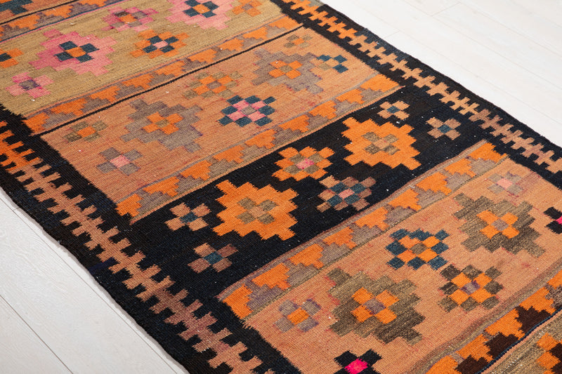 11' 7" x 4' Excellent Handwoven Vintage Tribal Kilim Runner Rug - Yasi & Fara 