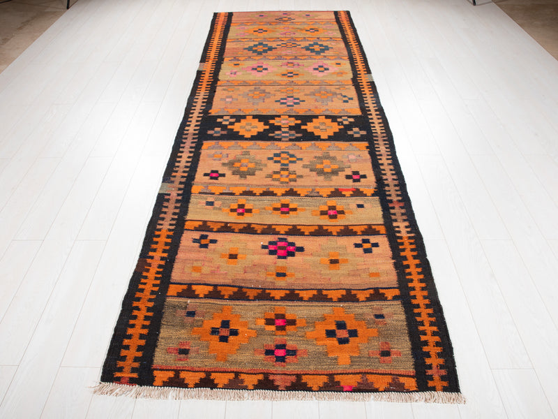 11' 7" x 4' Excellent Handwoven Vintage Tribal Kilim Runner Rug - Yasi & Fara 