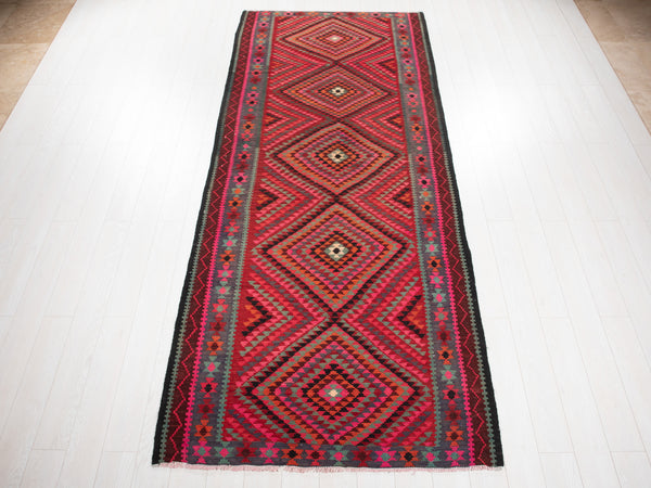 11' 3" x 4' 8" Excellent Handwoven Vintage Tribal Kilim Rug - Yasi & Fara 