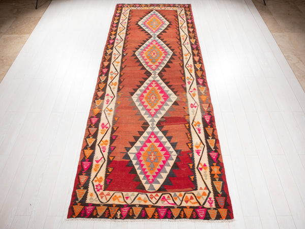 13' 3" x 4' 10" Excellent Handwoven Vintage Tribal Kilim Rug - Yasi & Fara 