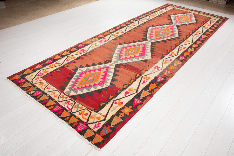 13' 3" x 4' 10" Excellent Handwoven Vintage Tribal Kilim Rug - Yasi & Fara 