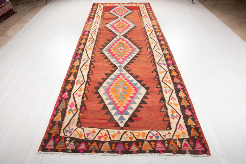 13' 3" x 4' 10" Excellent Handwoven Vintage Tribal Kilim Rug - Yasi & Fara 