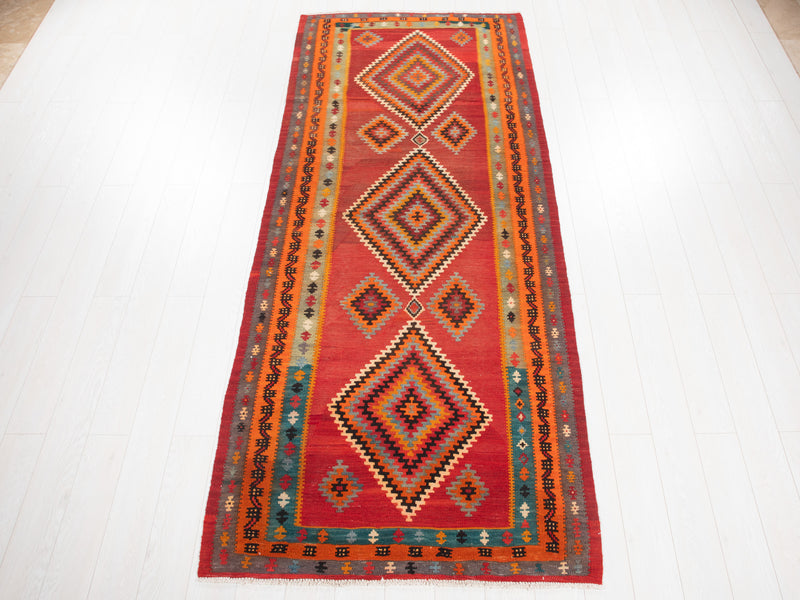 10' 1" x 4' Excellent Handwoven Vintage Tribal Kilim Runner Rug - Yasi & Fara 