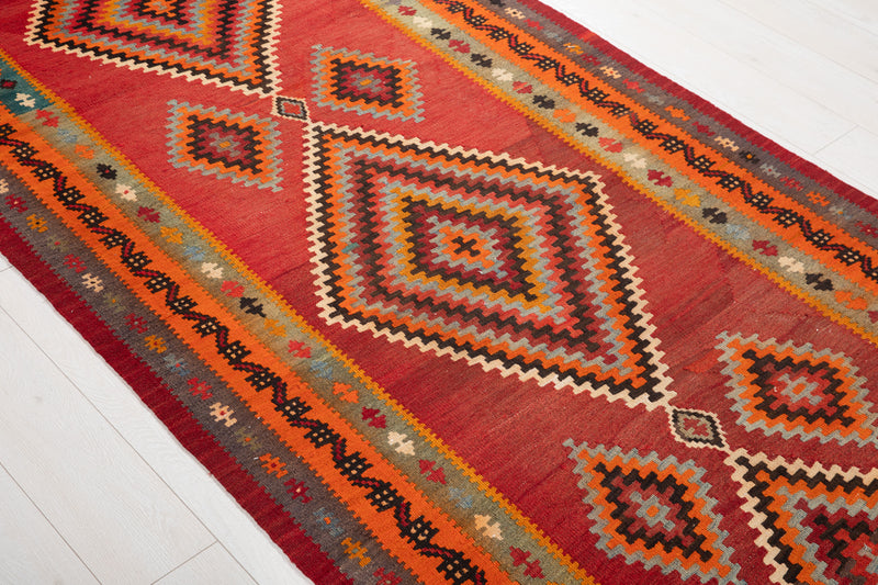 10' 1" x 4' Excellent Handwoven Vintage Tribal Kilim Runner Rug - Yasi & Fara 