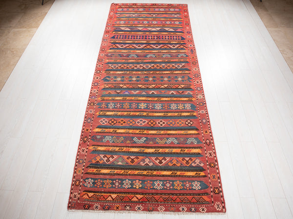 13' 2" x 4' 10" Excellent Handwoven Vintage Tribal Wide Runner Rug - Yasi & Fara 