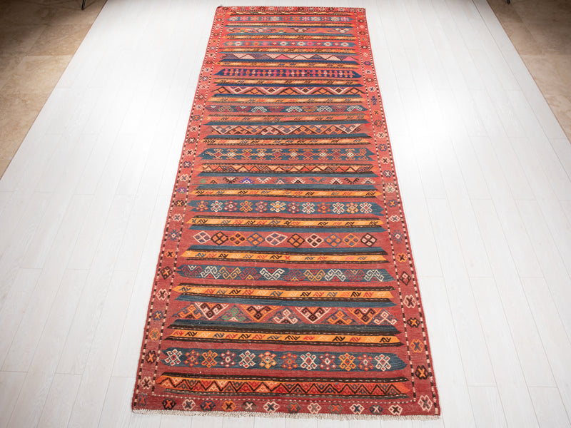 13' 2" x 4' 10" Excellent Handwoven Vintage Tribal Wide Runner Rug - Yasi & Fara 