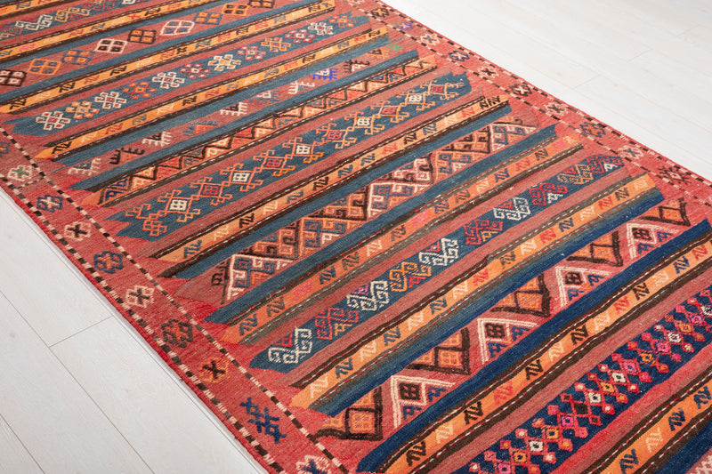 13' 2" x 4' 10" Excellent Handwoven Vintage Tribal Wide Runner Rug - Yasi & Fara 