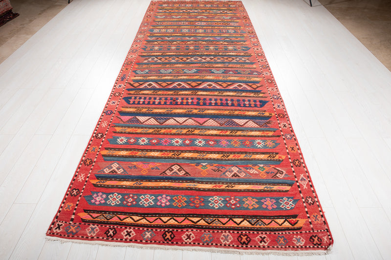 13' 2" x 4' 10" Excellent Handwoven Vintage Tribal Wide Runner Rug - Yasi & Fara 