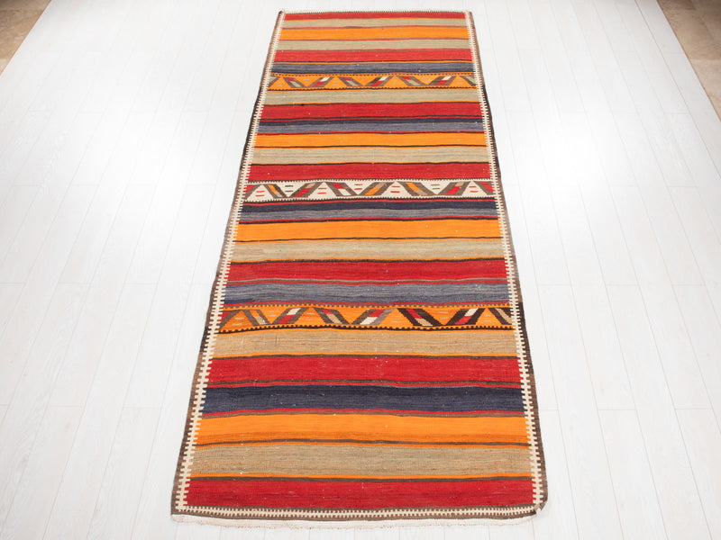 10' 10" x 4' 2" Excellent Handwoven Vintage Nomadic Kilim Runner Rug - Yasi & Fara 