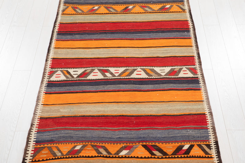 10' 10" x 4' 2" Excellent Handwoven Vintage Nomadic Kilim Runner Rug - Yasi & Fara 