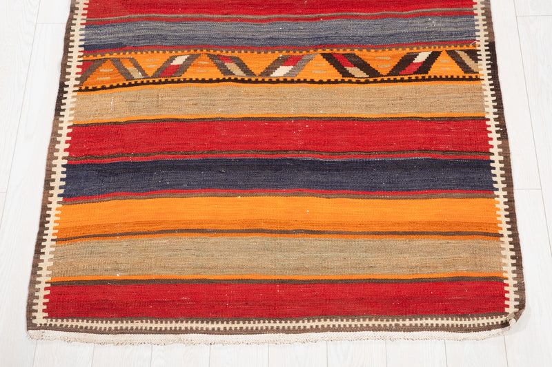 10' 10" x 4' 2" Excellent Handwoven Vintage Nomadic Kilim Runner Rug - Yasi & Fara 