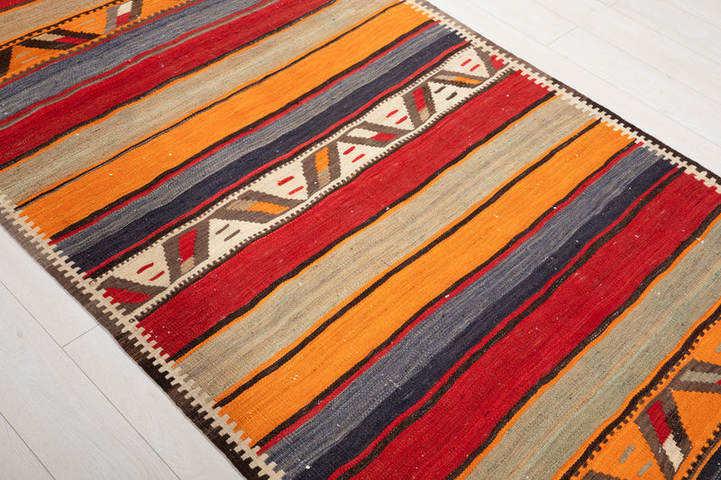 10' 10" x 4' 2" Excellent Handwoven Vintage Nomadic Kilim Runner Rug - Yasi & Fara 