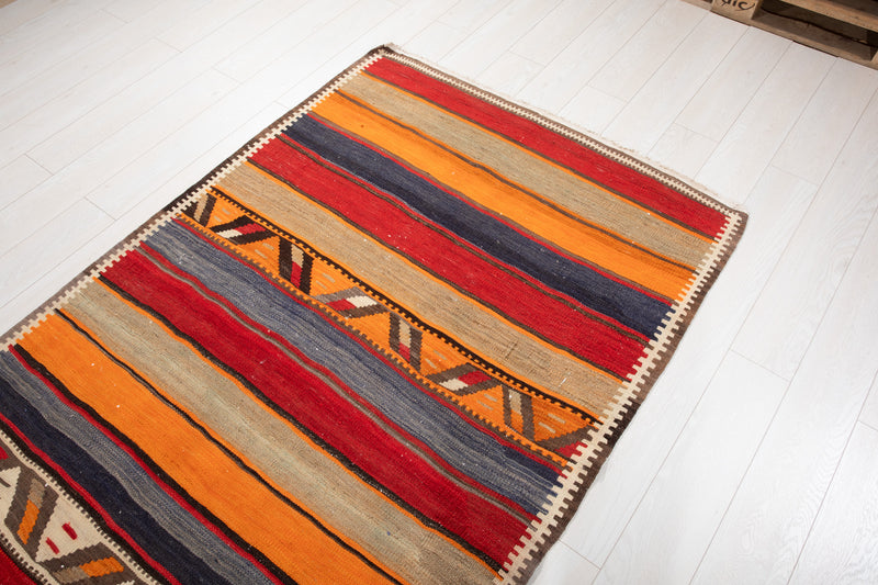 10' 10" x 4' 2" Excellent Handwoven Vintage Nomadic Kilim Runner Rug - Yasi & Fara 