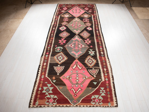 14' 4" x 5' 7" Excellent Handwoven Vintage Tribal Kilim Rug