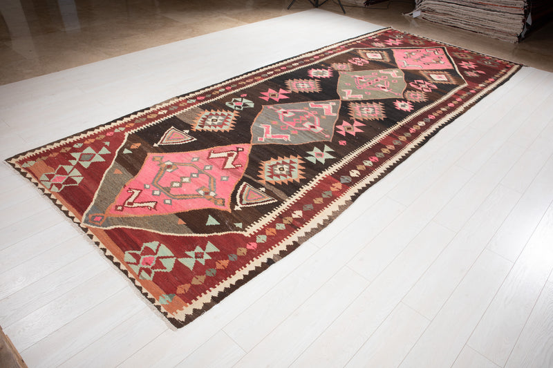 14' 4" x 5' 7" Excellent Handwoven Vintage Tribal Kilim Rug