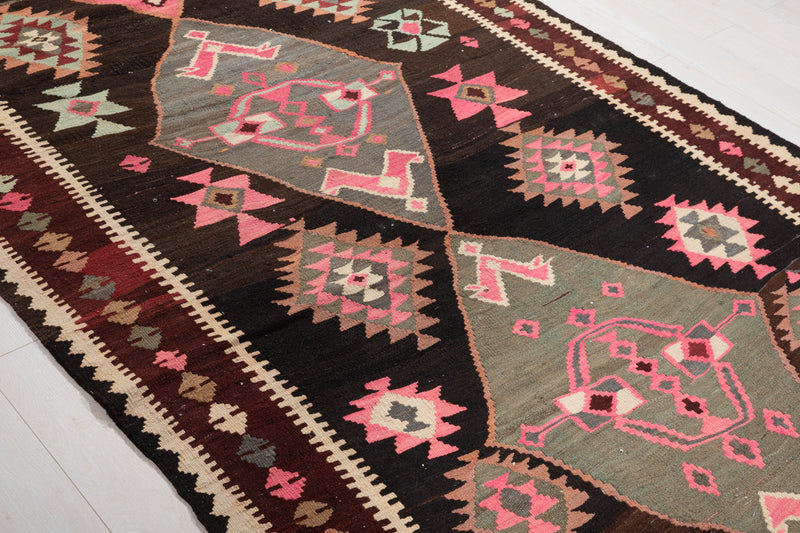 14' 4" x 5' 7" Excellent Handwoven Vintage Tribal Kilim Rug
