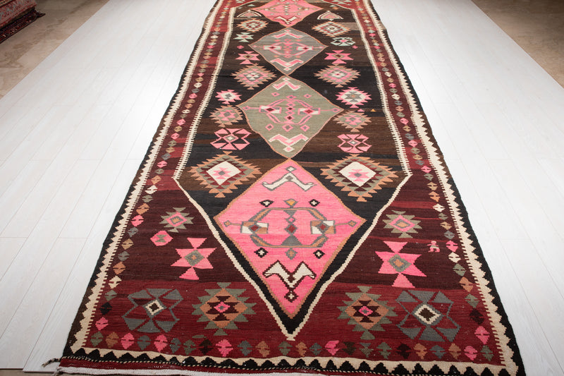 14' 4" x 5' 7" Excellent Handwoven Vintage Tribal Kilim Rug
