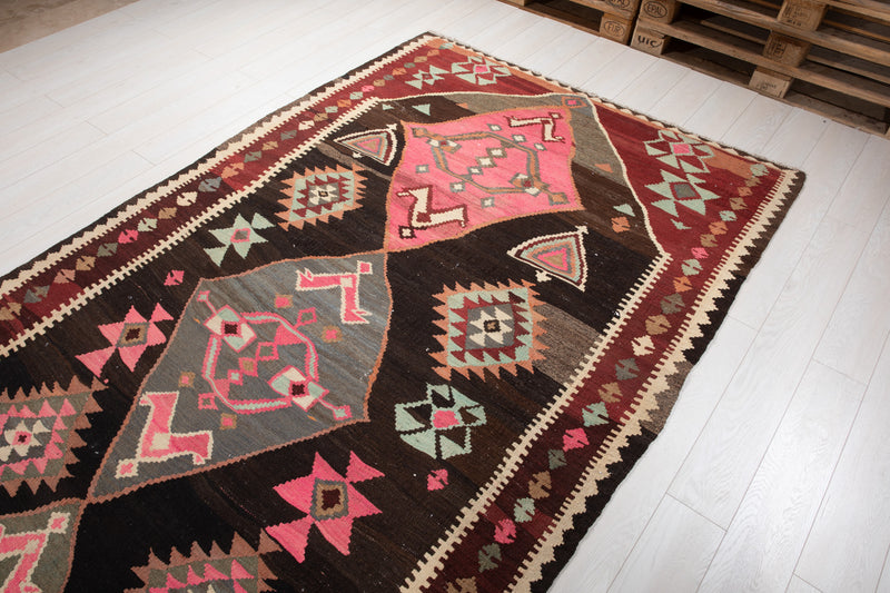 14' 4" x 5' 7" Excellent Handwoven Vintage Tribal Kilim Rug