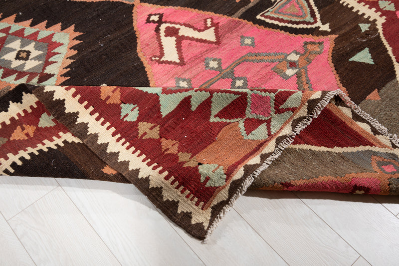 14' 4" x 5' 7" Excellent Handwoven Vintage Tribal Kilim Rug