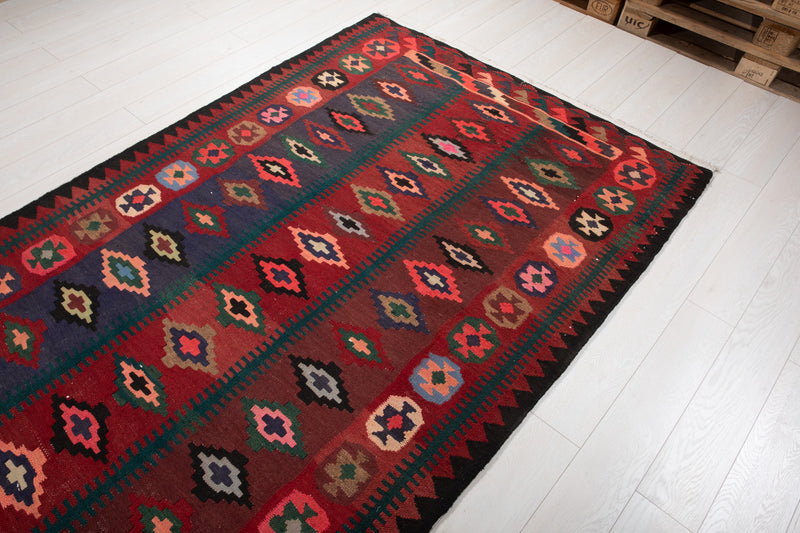 10' 6" x 5' Excellent Handwoven Vintage Tribal Kilim Rug